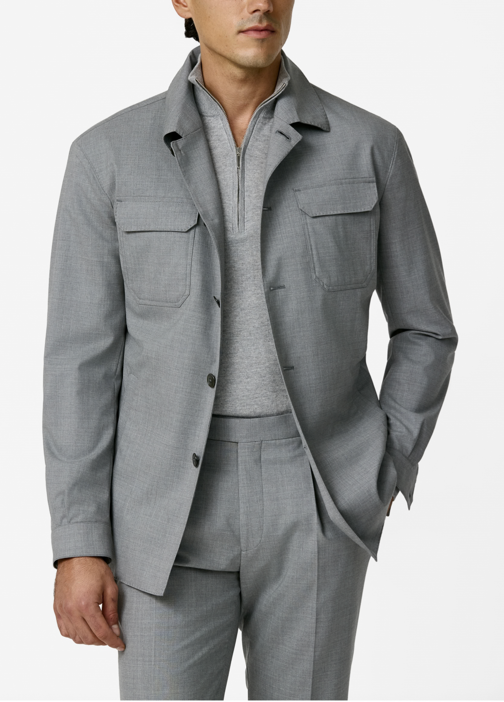 Loro Piana JERSELY Silver Grey Stretch Tropical Wool Plain Weave