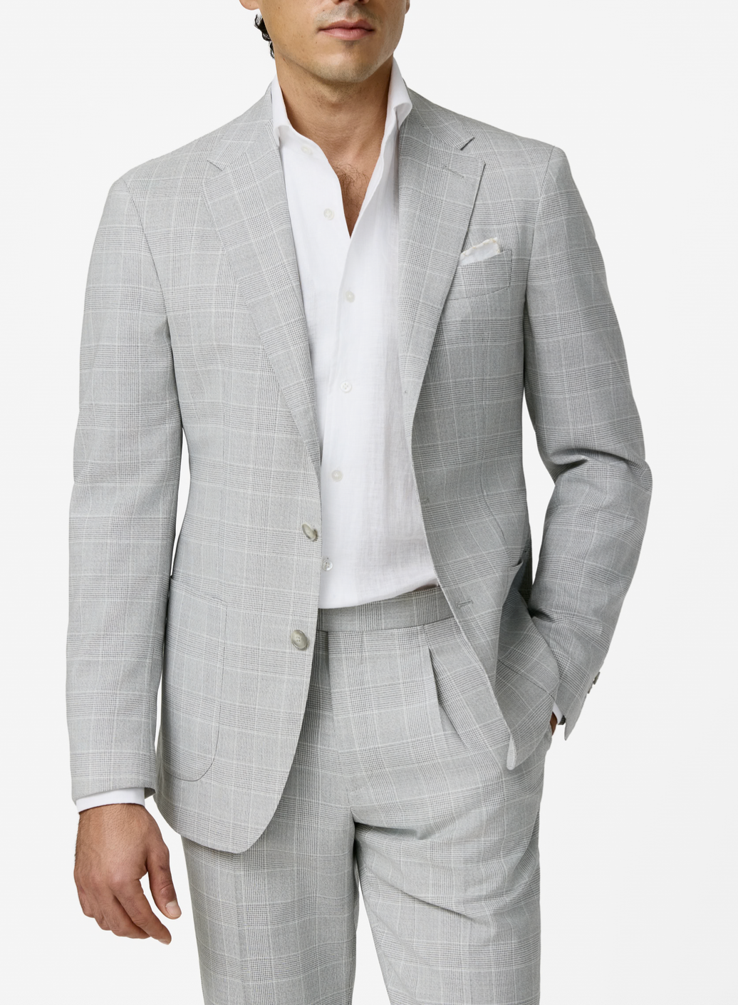 Carlo Barbera Light Grey-storm Grey Tropical Natural Stretch Wool Glencheck