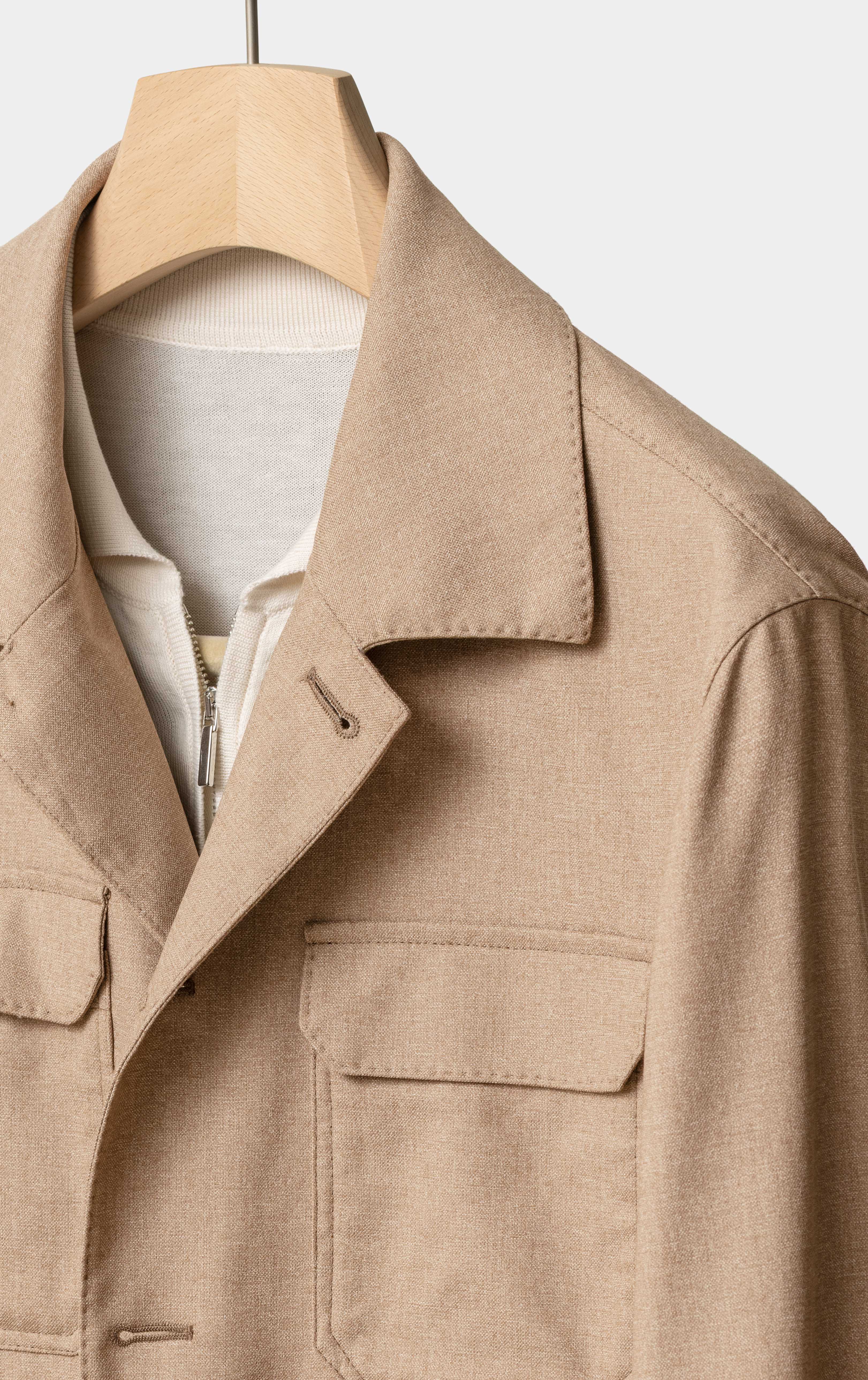 Carlo Barbera Beige Stretch Wool Blend Lightweight Twill