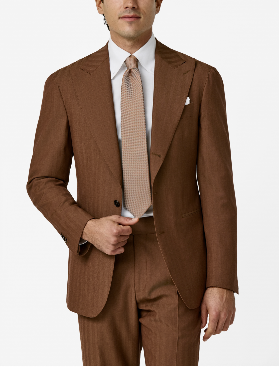 Drago Rust Brown S130 Natural Bi-stretch Wool Solaro Herringbone