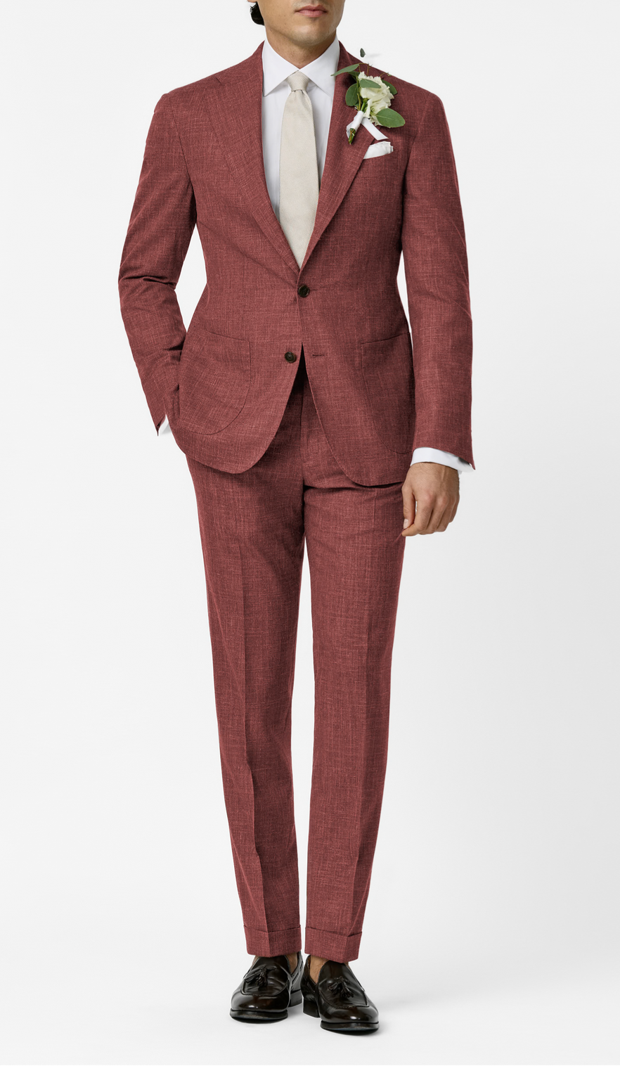 Paulo Oliveira Wine Red Stretch Wool & Linen Tropical Stretch