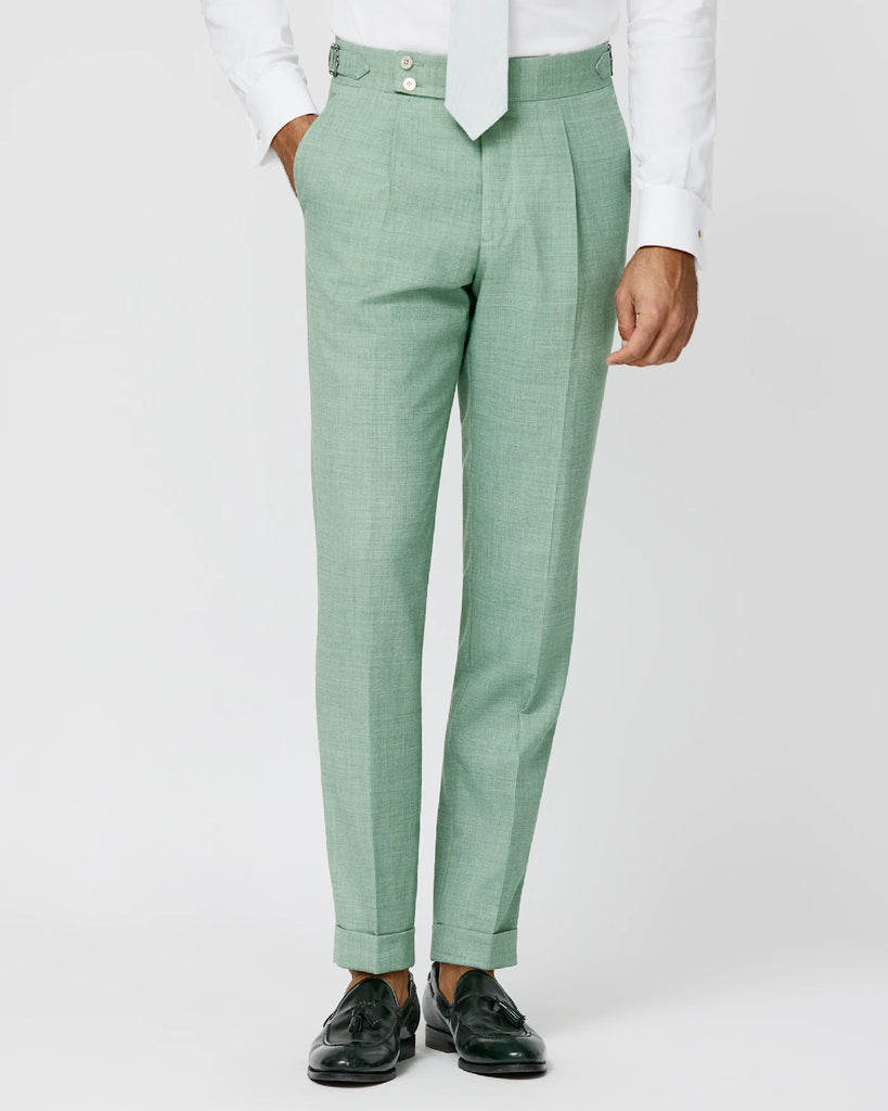 Trousers Paulo Oliveira Mint Green Wool & Linen Tropical Stretch