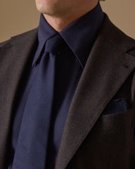 ATTITUDE NATURAL STRETCH Chocolate Brown Wool Twill with Neapolitan Blue Pencil Stripes