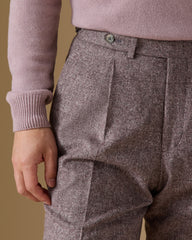 Lanificio Ermenegildo Zegna CASHTWEED Dusty Pink & Dark Brown Silk, Wool & Cashmere Glencheck with White Slubs