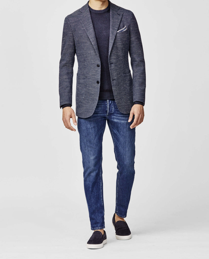 Bottoli Blue on Blue Mercerized Cotton Stretch Textured Pinstripe with Specks