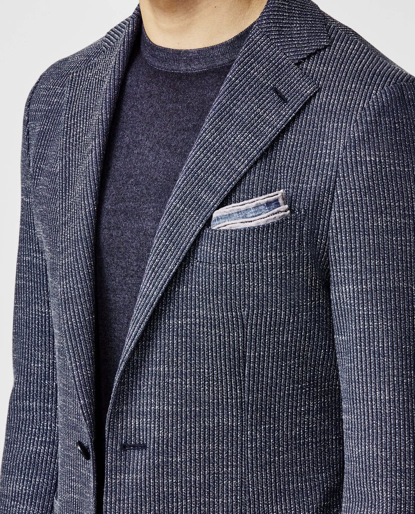 Bottoli Blue on Blue Mercerized Cotton Stretch Textured Pinstripe with Specks