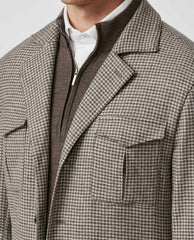 Bottoli Oatmeal & Brown Houndstooth Open Basketweave Merino Wool & Cashmere