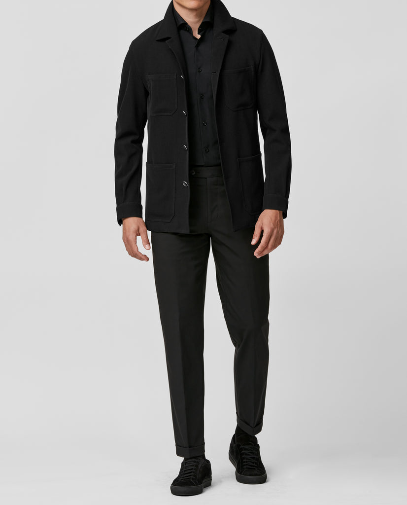 Paulo Oliveira Black Stretch Wool Blend Twill