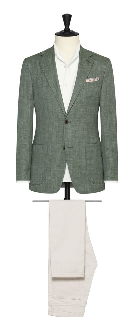 Drago Silver Green Wool Silk Linen Herringbone Inspiration