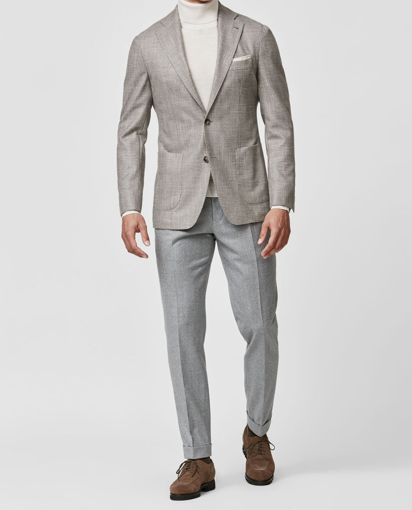 Loro Piana SILK AIR Sand & Grey Wool, Silk & Cashmere with Glencheck
