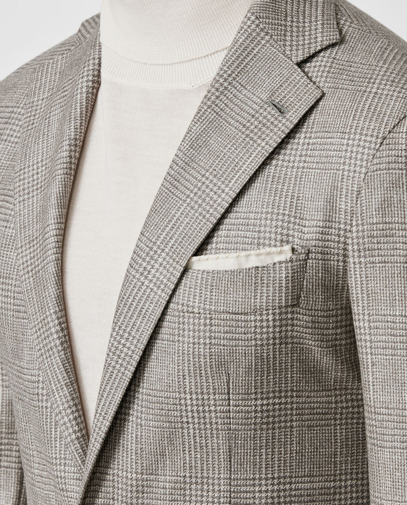 Loro Piana SILK AIR Sand & Grey Wool, Silk & Cashmere with Glencheck