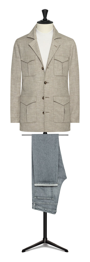 Carlo Barbera Sand Mélange Stretch Wool, Silk & Cotton Blend