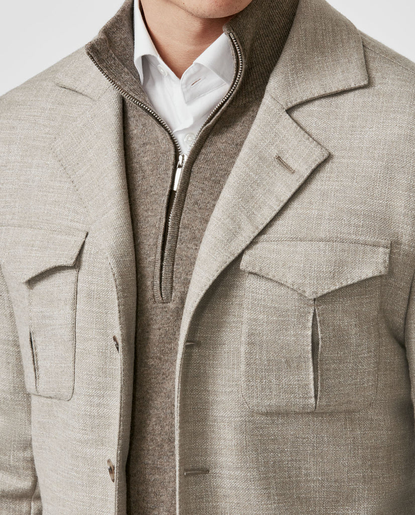Carlo Barbera Sand Mélange Stretch Wool, Silk & Cotton Blend