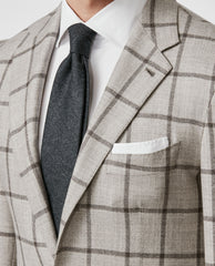 Loro Piana SILK AIR Bone Sharkskin Wool, Silk & Cashmere with Dark Brown Windowpane