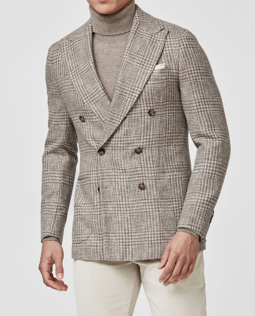 Ferla Mixed Brown Merino Wool, Baby Alpaca, Silk & Linen with Glencheck