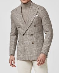 Ferla Mixed Brown Merino Wool, Baby Alpaca, Silk & Linen with Glencheck