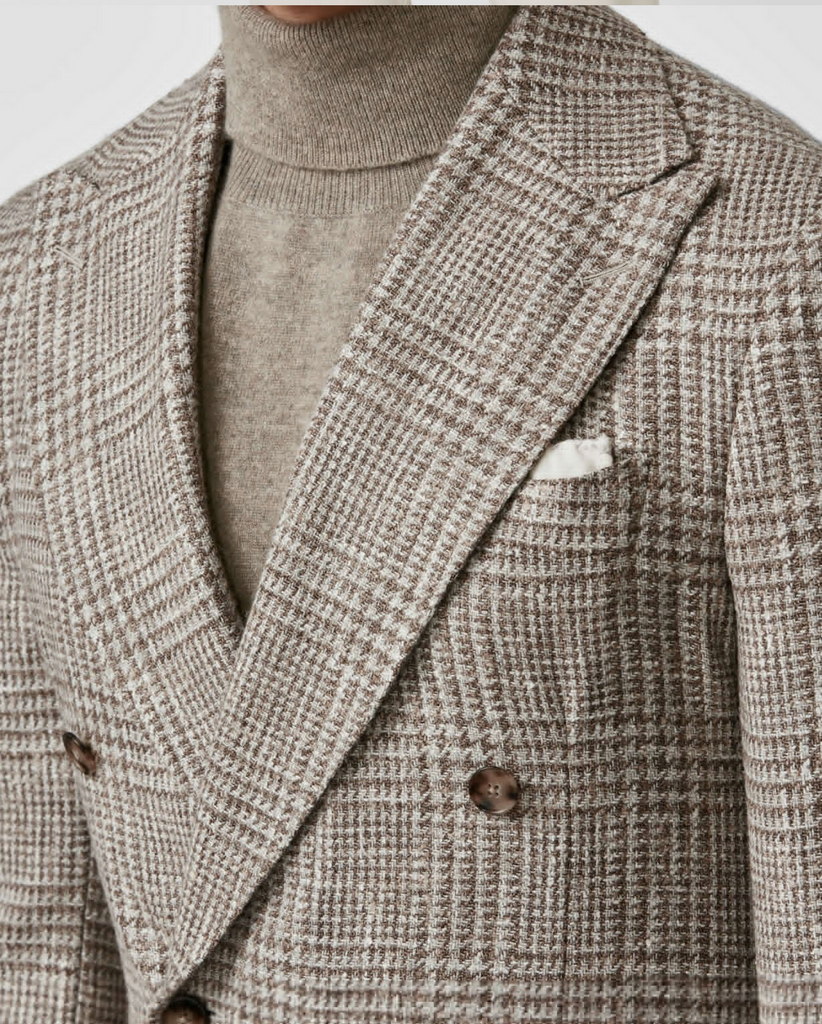 Ferla Mixed Brown Merino Wool, Baby Alpaca, Silk & Linen with Glencheck