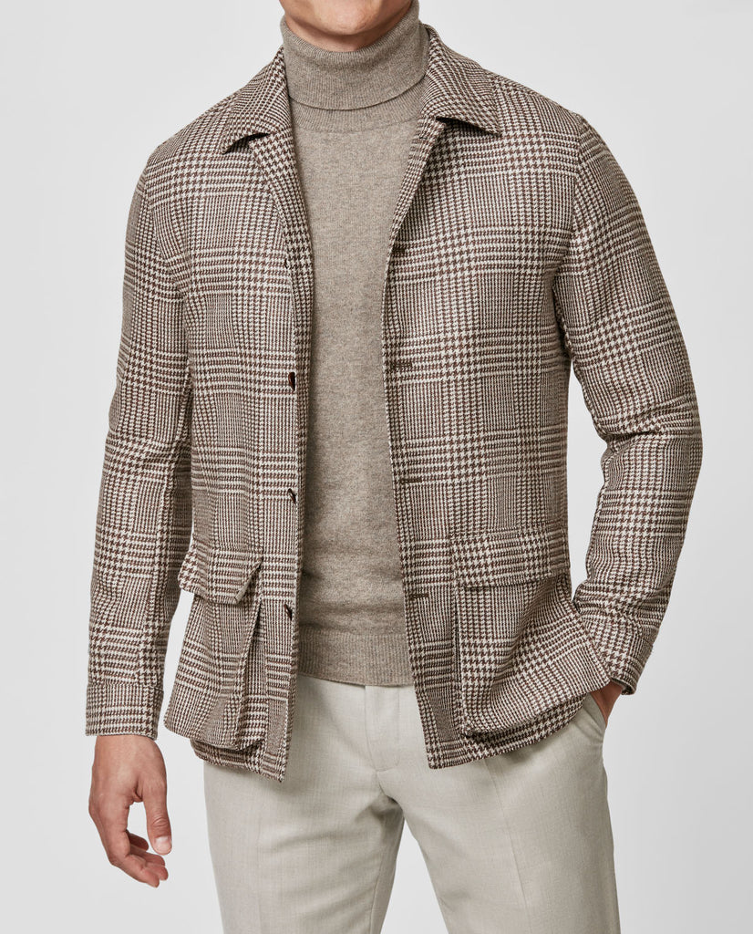 Cerruti Beige & Brown Wool & Silk with Glencheck