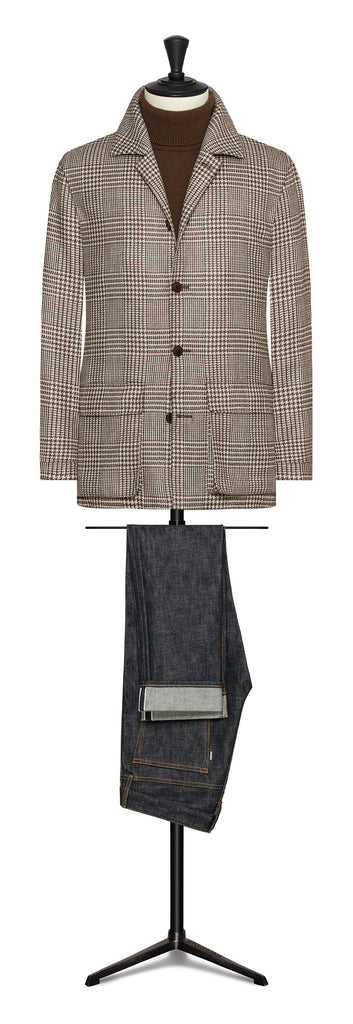 Cerruti Beige & Brown Wool & Silk with Glencheck
