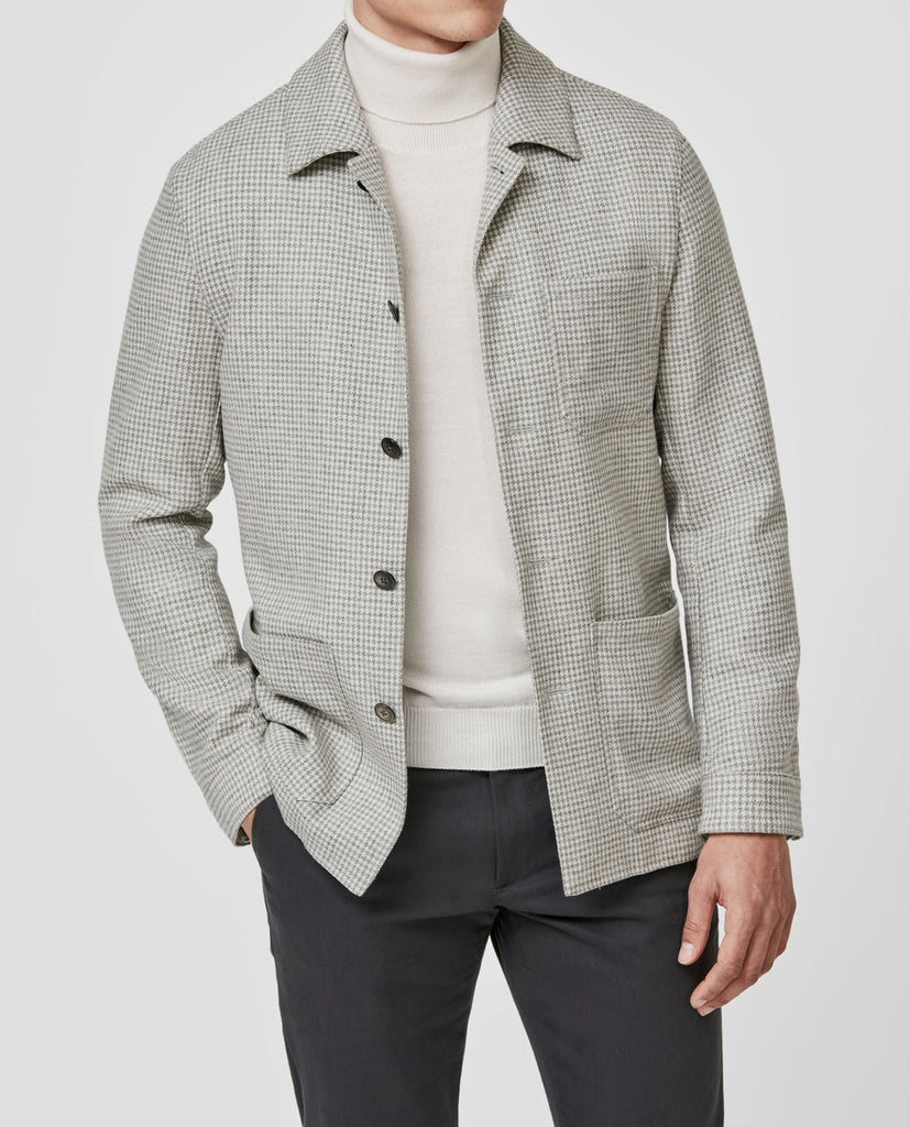 E. Thomas Smoke Grey Wool & Cashmere Houndstooth