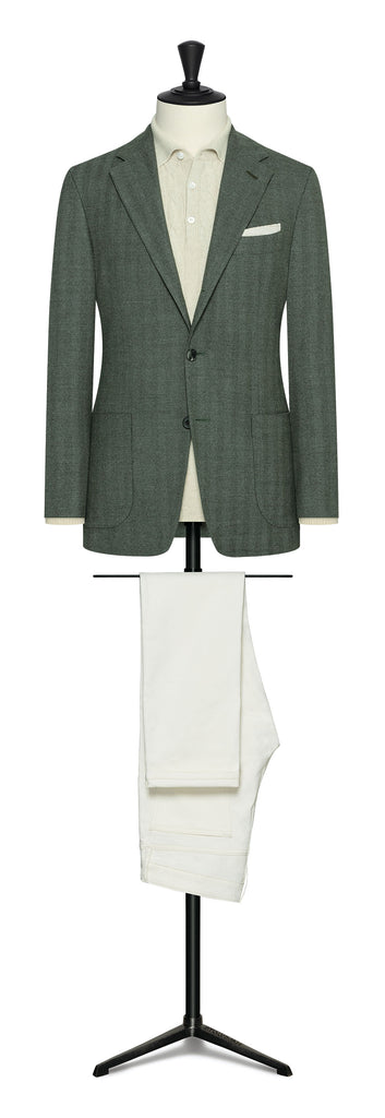 Drago Sage Green S180 Luxury Wool & Silk Flannel Herringbone