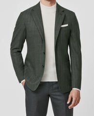 Drago Sage Green S180 Luxury Wool & Silk Flannel Herringbone