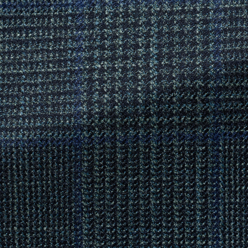 Loro Piana SILK AIR Green & Midnight Blue Wool, Silk & Cashmere Glencheck with Blue Check