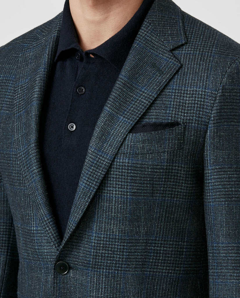 Loro Piana Green Wool, Silk & Cashmere Glencheck with Blue Check