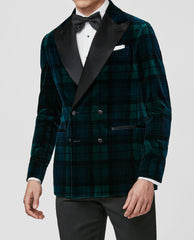 Pontoglio Dark Green Tartan Stretch Cotton Velvet