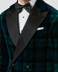 Pontoglio Dark Green Tartan Stretch Cotton Velvet