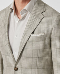 Loro Piana Summertime Sand Wool, Silk & Linen with Grey Check