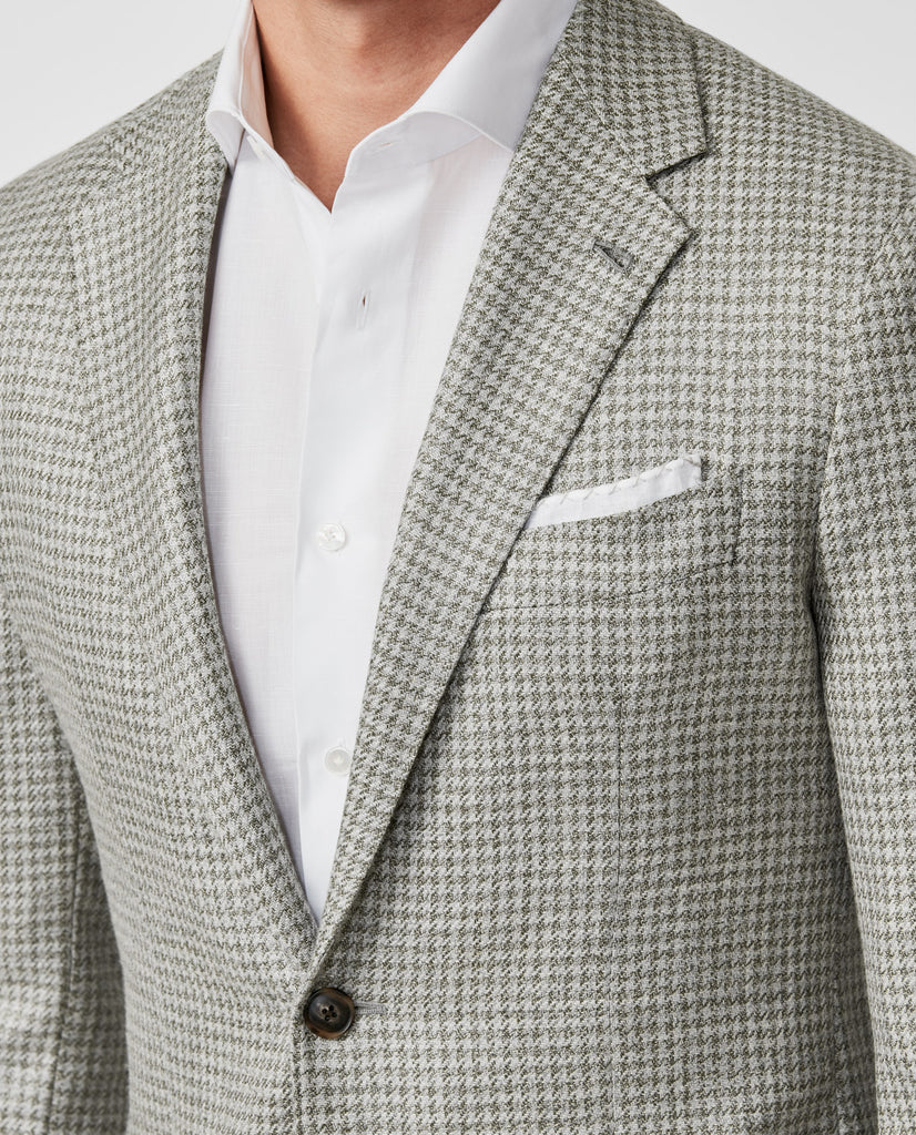 Loro Piana SUMMERTIME Light Grey & Taupe Wool, Silk & Linen Houndstooth