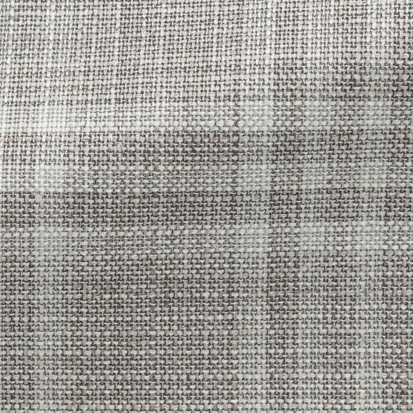 Loro Piana SUMMERTIME Light Beige Merino Wool, Silk & Linen with Off White Check