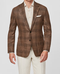 Loro Piana Rust Brown Stretch Wool, Silk & Linen with Brown Check