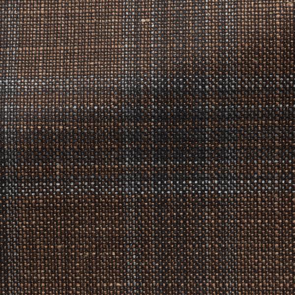 Loro Piana SUMMERTIME Terracotta Wool, Silk & Linen with Two Tone Blue Overcheck
