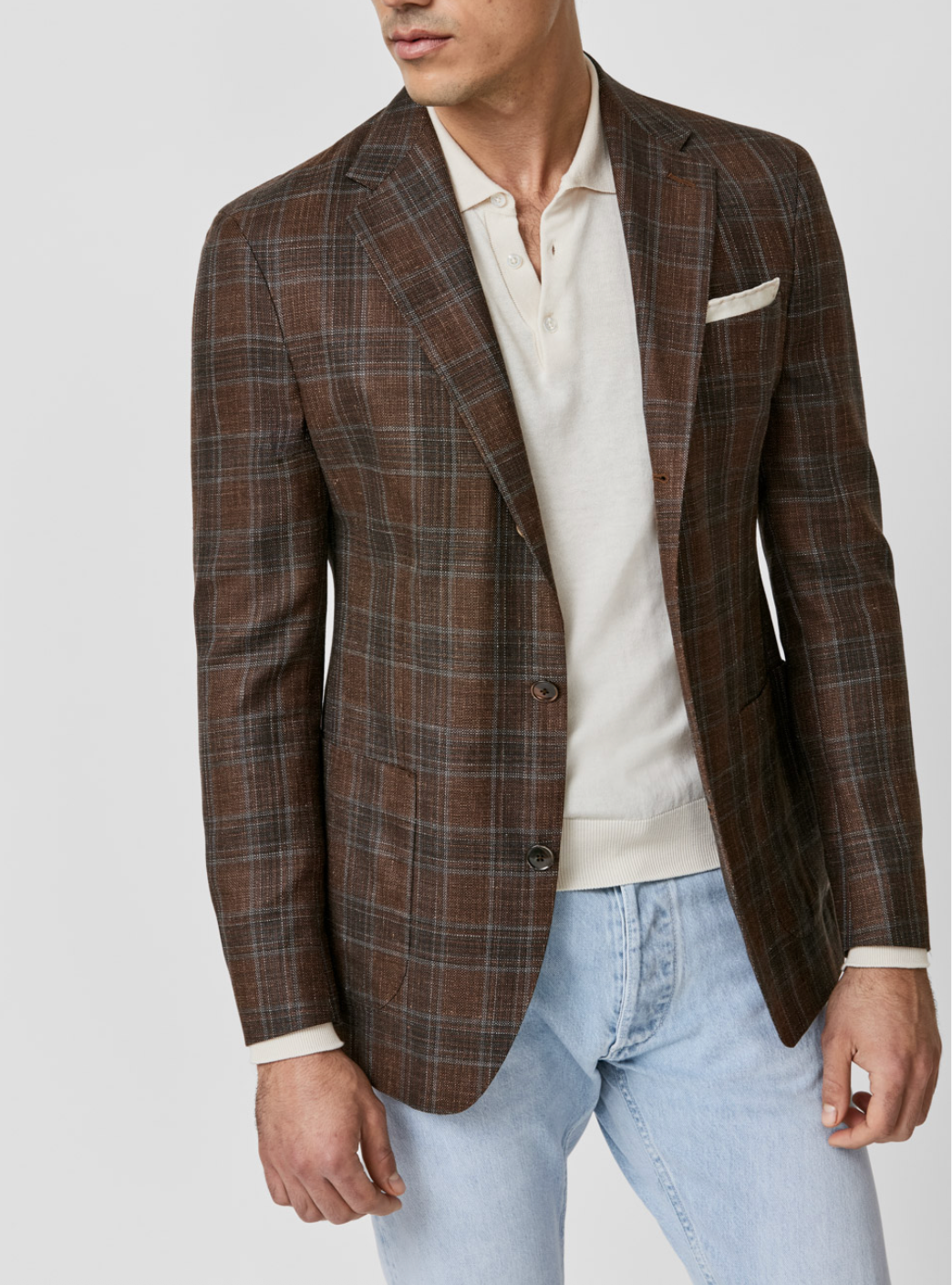 Loro Piana SUMMERTIME Terracotta Wool, Silk & Linen with Two Tone Blue Overcheck