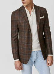 Loro Piana SUMMERTIME Terracotta Wool, Silk & Linen with Two Tone Blue Overcheck