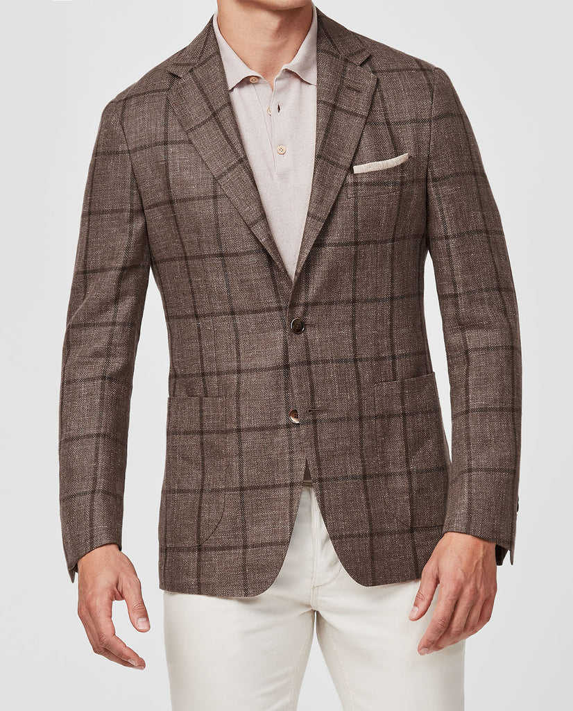 Drago Brown Linen & Wool with Tonal Windowpane
