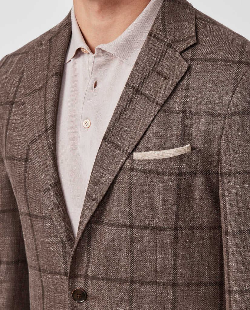 Drago Brown Linen & Wool with Tonal Windowpane