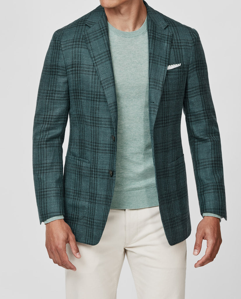 Drago Bottle Green Wool, Silk & Linen with Dark Green Overcheck