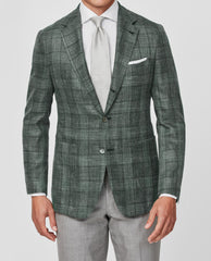 Loro Piana Sage Green Wool, Silk & Linen Check With Tonal Overcheck