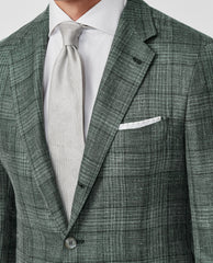 Loro Piana Sage Green Wool, Silk & Linen Check With Tonal Overcheck
