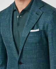 Loro Piana SUMMERTIME Teal Green Wool, Silk & Linen Check with Blue Overcheck
