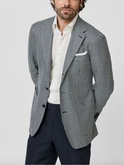 Loro Piana SUMMERTIME Navy & Ivory Merino Wool, Silk & Linen Houndstooth