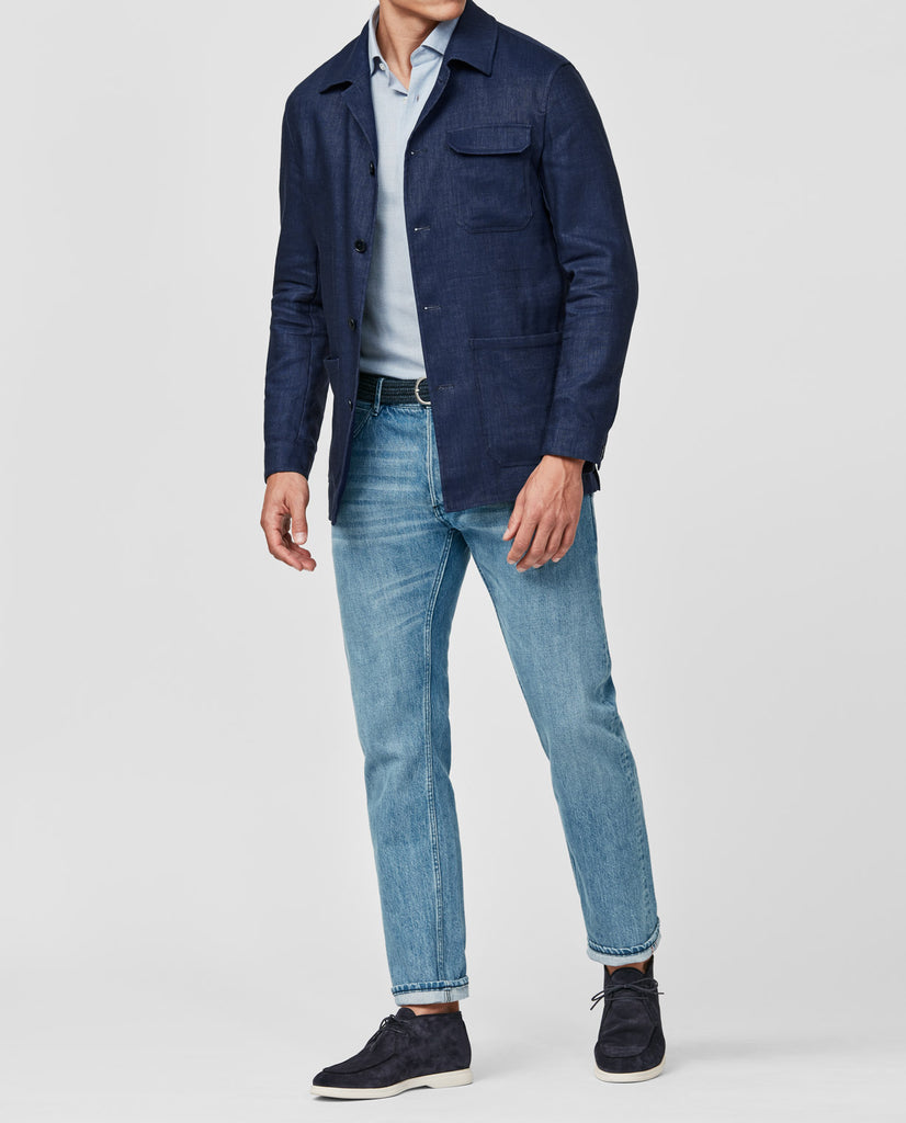Zignone Indigo Stretch Wool & Linen with Denim Look