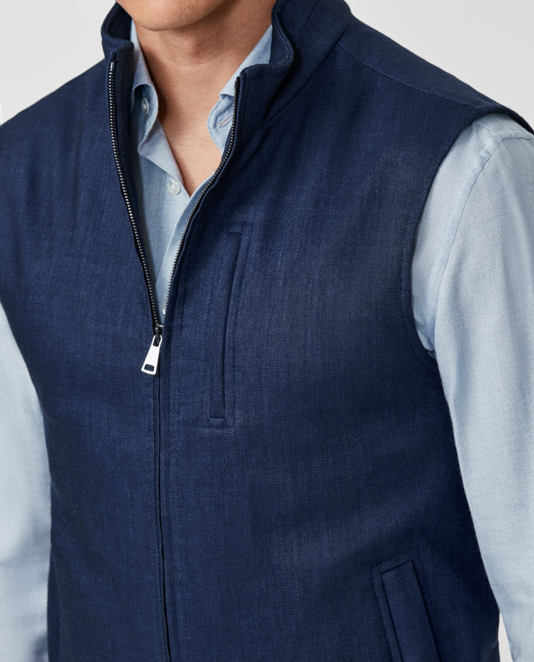 Zignone Indigo Stretch Wool Linen With Denim Look Vest / Bodywarmer