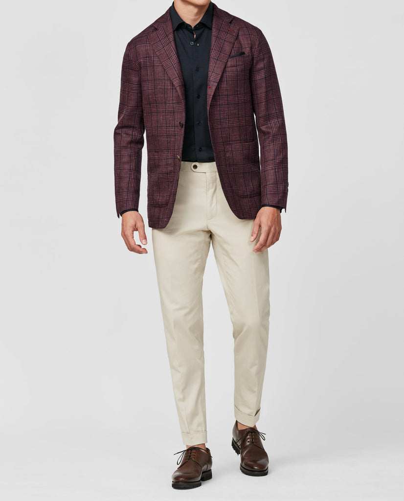 Drago Burgundy Wool, Silk & Linen Glencheck with Black Overcheck
