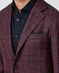 Drago Burgundy Wool, Silk & Linen Glencheck with Black Overcheck