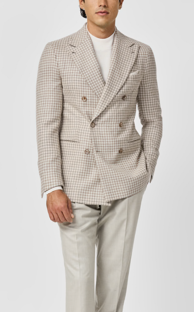 Ferla Tan & Ivory Merino Wool, Alpaca & Silk Houndstooth