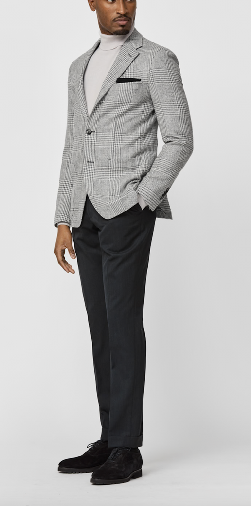 Ferla Light Grey Merino Wool & Alpaca Blend with Prince Of Wales Check